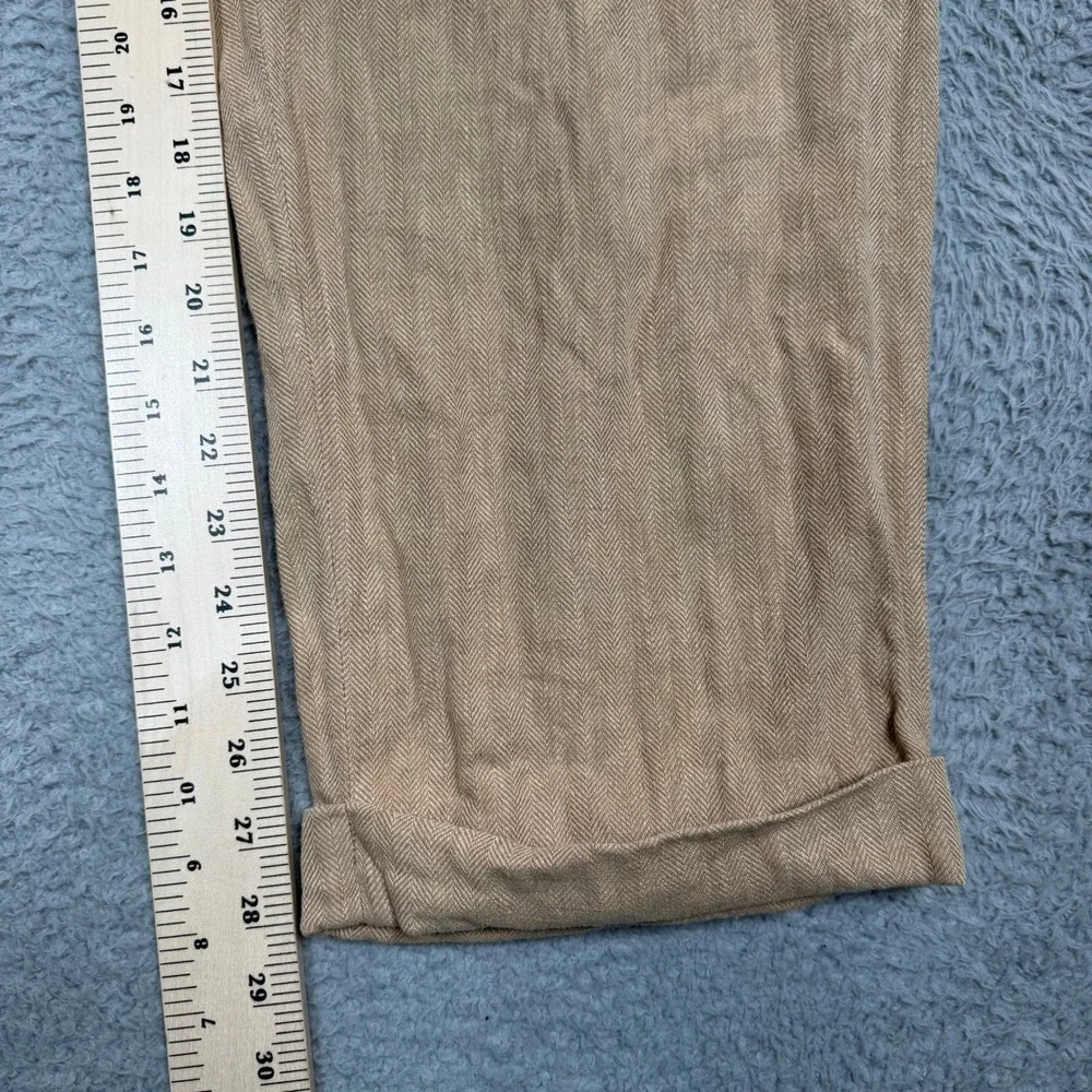 Vintage Polo Ralph Lauren Mens 35x32 Tan Herringbone Linen Cotton Pleated Cuffed